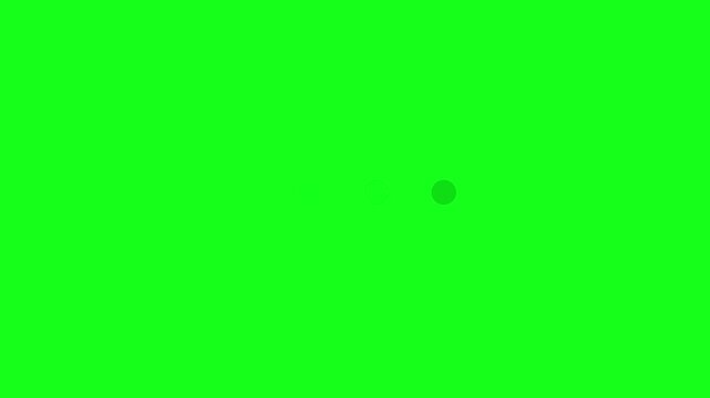 Four dark circles appearing one by one as a seamless loop animation on a vibrant green screen background, loading, waiting, progress indicator, or buffering