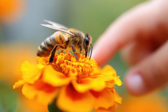 Bee Pollinating an Orange Flower Close-Up - Powered by Adobe