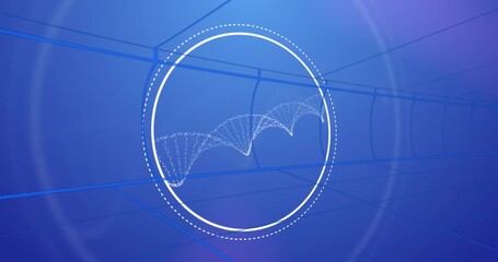 Animation of circles and dna strand on blue background - Powered by Adobe