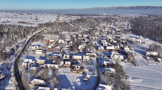 Aerial view of Bialka Tatrzanska ski resort with lifts and gondolas