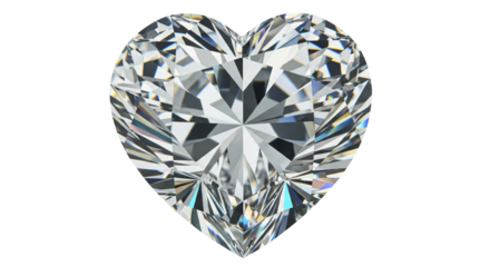 Sparkling heart shaped diamond on transparent background