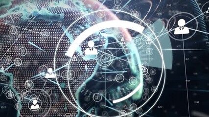 Animation of network of connections and 5g over globe on black background - Powered by Adobe