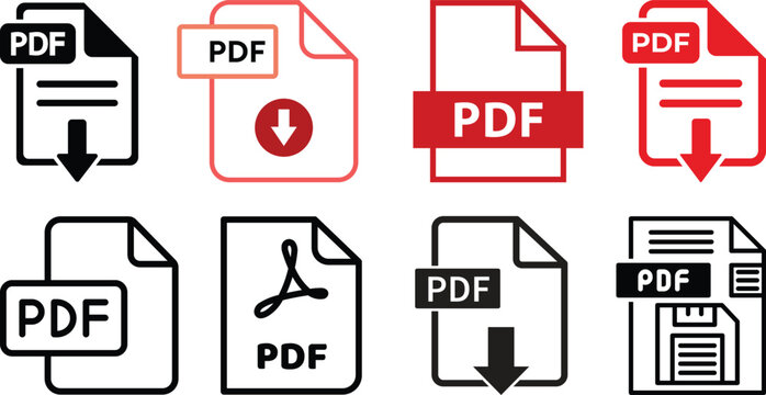 PDF file format icons set. PDF file download symbols.PDF file format icon.PDF file download icon flat trendy vector illustration isolated .File format extensions. doc, xls, ppt, pdf file format 