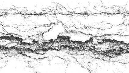Close-up black and white abstract texture of weathered rock or dried mud with deep fissures and irregular, rough surfaces creating a sense of age and natural decay with a strong contrast