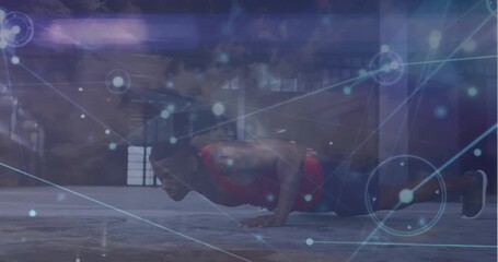 Animation of network of connections over basketball match in gym - Powered by Adobe