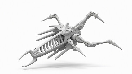 Gray mechanical scorpion robot with segmented body and sharp pincers