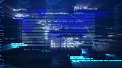 Animation of data processing and media icons over glowing background - Powered by Adobe
