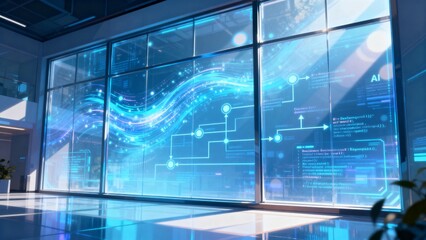 Futuristic digital display in office