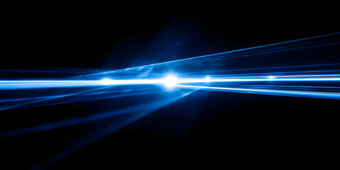 Blue laser light beams glowing in a dark space abstract technology background minimalist