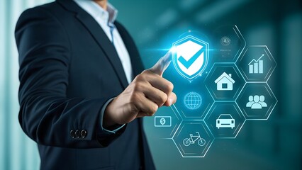 businessman touching virtual screen