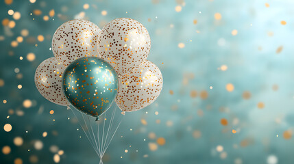 Colorful balloons with confetti floating in the air for a celebration at a festive event indoors