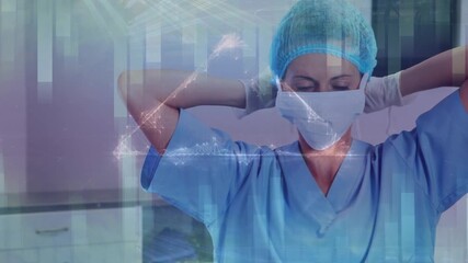 Animation of data processing over caucasian female surgeon - Powered by Adobe