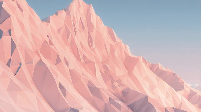 Abstract Pastel Low Poly Geometric Mountain Landscape Flyover Video.