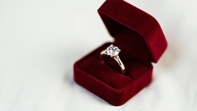 Solitaire diamond ring in red velvet box