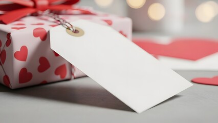 Blank Valentine Gift Tag Close Up for Romantic Present Packaging and Love Messages