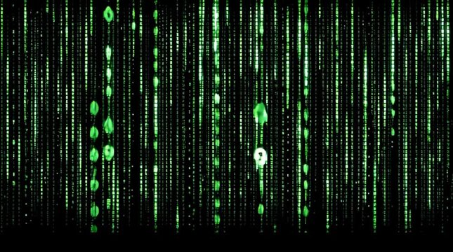 Abstract Green Matrix Digital Binary Code Rain Falling Video.