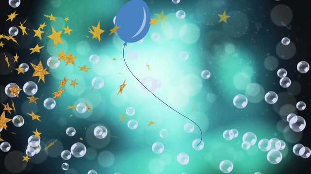 Animation of balloon and stars over bubbles