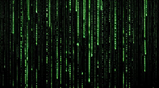 Abstract Green Matrix Digital Binary Code Rain Falling Video.