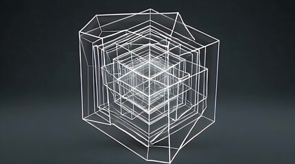 Abstract White 3D Wireframe Cube Rotating Loop Video. - Powered by Adobe