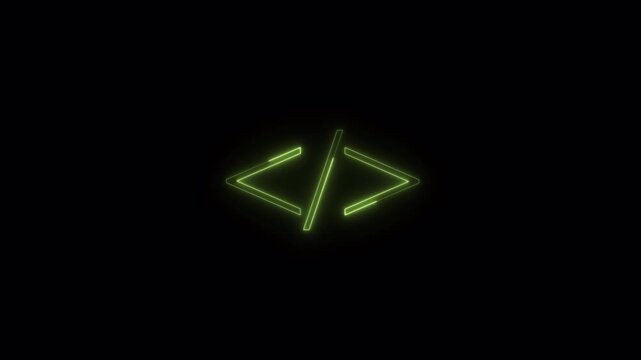 Code icon neon animation glowing programming symbol looped digital technology.