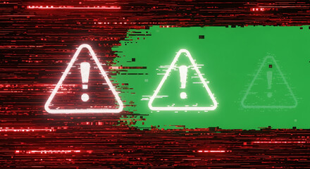 Warning Signs Illuminated on Distressed Digital Landscape from a Direct Viewpoint