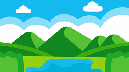 Minimalist spring landscape vector background with blooming field hills and peaceful natural scenery