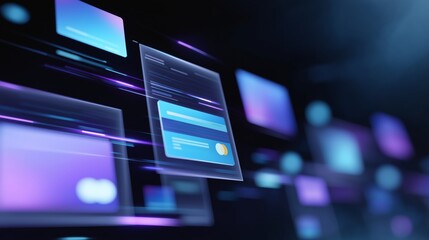 Digital commerce ecosystem with neon lights and a cyber aesthetic design in motion