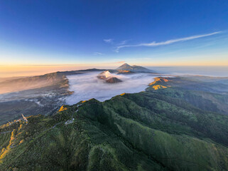Bromo Volcano Landscape in Pasuruan East Java Indonesia at Sunrise Displaying Foggy Atmosphere and...