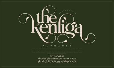 Obraz premium Elegant wedding logo alphabet letters font. Typography luxury classic lettering serif fonts decorative vintage retro logos and number. vector illustration