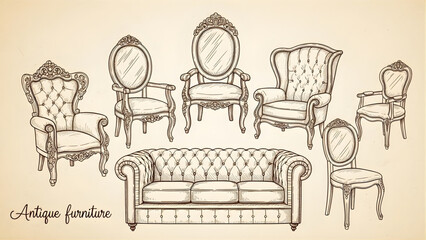 Antique furniture set illustration