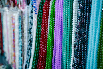 Beads and Colorful Strands of Jewelry on Display