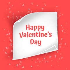 Happy Valentine's Day greeting card template. Features a white frame, red background filled with cute hand-drawn white hearts of various sizes and styles. Perfect for romantic social media posts, holi