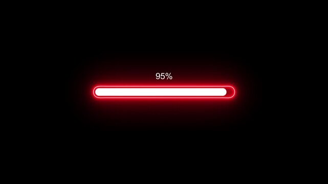 Glowing neon Status bar, process indicator from 0 to 100 increasing percentage, progress bar animation.Uploading,Download bar,update animation. grid background. sample neon loading bar