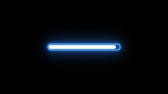 Glowing neon Status bar, process indicator from 0 to 100 increasing percentage, progress bar animation.Uploading,Download bar,update animation. grid background. sample neon loading bar