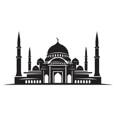 Fototapeta premium Black and white mosque with domes and minarets silhouette vector