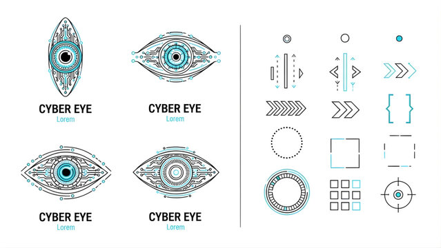 Cyber eye logos and interface elements