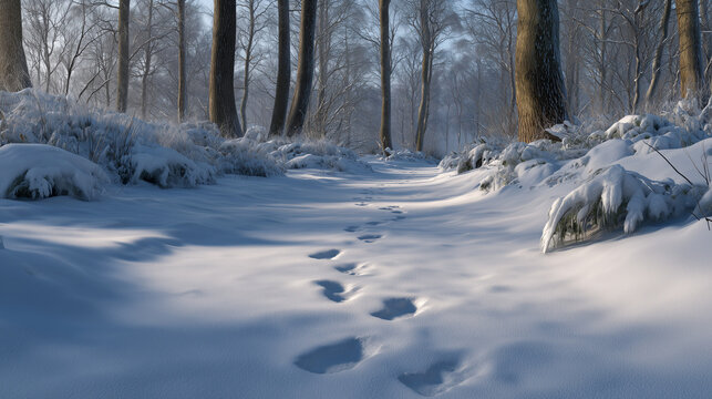 Tracks in forest wildlife scene