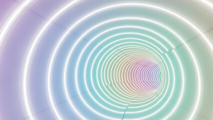 Fototapeta premium Futuristic Infinite Tunnel with Pastel Neon Ring Lights