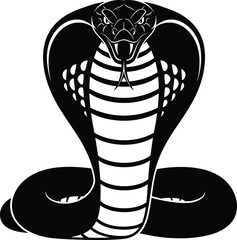 Cobra Snake Hooded Black and White Vector Illustration