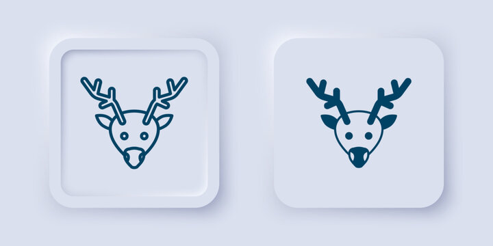 Filled and outline Reindeer icon isolated on grey background. Merry Christmas and Happy New Year. Square button. Vector