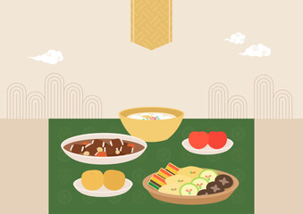 Vector illustrations of Korean traditional foods.