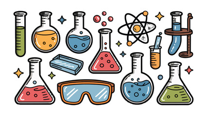 Obraz premium Laboratory Science Tools: An array of colorful beakers, test tubes, and scientific equipment comes alive, symbolizing scientific discovery, education, and research within the laboratory environment.