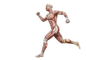 Anatomical illustration of a male runner showing musculature and skeletal system