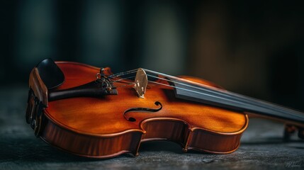The Violin Resting on a Vintage Wooden Surface in Soft Studio Light