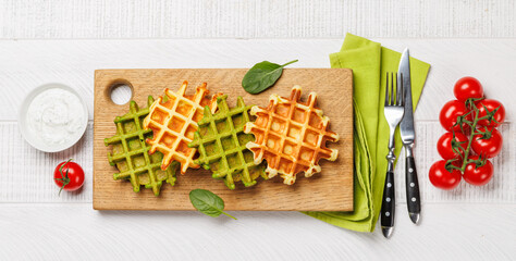 Vegan spinach waffles top view