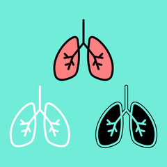 Lung illustration with three different styles. Human internal organ. Health theme. Vector illustration.