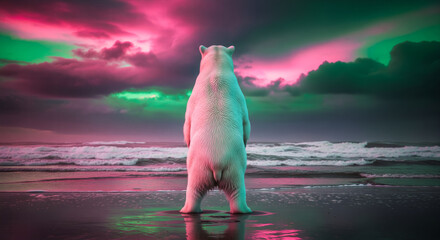Polar Bear Standing Alone in a Psychedelic Seascape