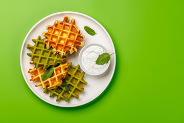 Vegan spinach waffles top view