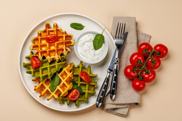 Vegan spinach waffles top view