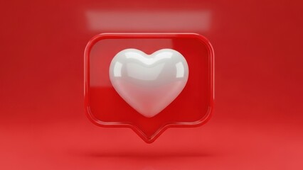 Shiny white heart icon in red speech bubble on gradient background
